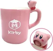 Kirby Mug: Cute Sucking Air Kirby On Handle: Pink, Maximum Tomato Mark, SK Japan: H 4.33 x W 4.13 x L 2.95"