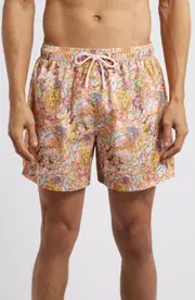 Boardies Leo Lion Print Premium Mid Length Swim Trunks in Pink at Nordstrom, Size Small