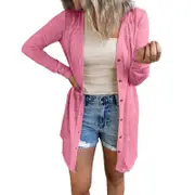 Women's Casual Open Front Knit Cardigans Long Sleeve Plush Sweater Coat- Pink