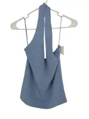 Vince Large Womens Halter Tank Top Blue Ribbed Scoop Neck Open Back NWT