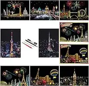 Scratch Painting Art Kit - Family-Friendly Crafts for Adults & Kids, DIY Craft Kit with 4 Tools & 8 Sheets,City Series Creative Gifts(Modern City)-DESINIK