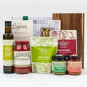 The Hamper Boutique Co Mediterranean Gourmet Gift Hamper with Serving Board – Extra Virgin Olive Oil, Olives, Fusilli Pasta, Basil Pesto & Napoletana Sauce
