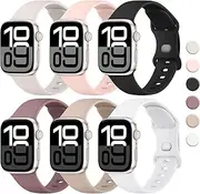 6 Pack Bands for Apple Watch Series 10 9 8 7 6 5 4 3 2 1 SE Ultra Bands, Soft Silicone Replacement Wristbands Straps for Apple Watch Bands 38m 40mm 41mm 42mm 44mm 46mm 45mm 49mm for Women Men