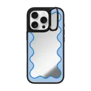 iPhone 16 Pro Mirror Ring Stand Case MagSafe Compatible Blue Wavy Border