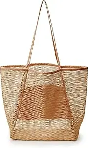 [Crysteon] European and American style casual large capacity tote bag with small hole shape beach bag for women, single shoulder handbag, pocket bag