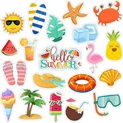 20 PCS Hello Summer Thick Window Gel Clings, Hianjoo Beach Hawaiian Tropic Gel Decals for Kids, Removable Reusable Ice Cream Glass Window Gel Stickers for Summer Home Classroom Nursery Supplies