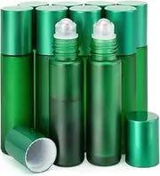 Kesell 10pcs Empty Roll on Glass Bottles, 10ml 1/3 Oz Essential Oil Roller Bottles with Stainless Steel Roller Balls - Green Color