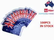 AU 100PCS Disposable 3 Layer Daily Safty Protective Face Mask Flag Print Sealed
