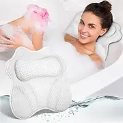 Bath Pillow, Relaxing Bath Pillows for Tub Neck and Back Support, Soaking, Bubble Bath & Spa, Soft 4D Breathable Air Mesh Ergonomic Bathtub Pillow, Luxury Bathroom Accessories, Fits All Bathtub,White
