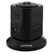 SAFEMORE PS2LBK Two Level Power Stacker 6 Gpo 4 USB Black Surge 8 Power Outlets