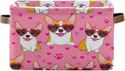 Cute Dogs Hearts Pink Fabric Storage Box, Collapsible Decorative Fabric Storage Bins with Handles for Home/office, Set of 2