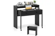 Costway Extendable Writing Desk Console Table w/2 Drawers Study Workstation Small Space Home Office Rustic Black