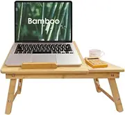 Portable Lap Desk, Clevinger Laptop Desk for Serving Bed Tray Breakfast Table, Bamboo Adjustable Height Angle Foldable Stand with Tablet Phone Slot Notebook Computer Work Study Reading Kids, 50x30CM
