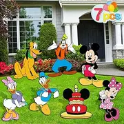 Mickey Birthday Party Supplies, 7PCS Yard Signs with Stakes, Outdoor Lawn Party Decor, Mouse Party Decorations, Yard Signs for Minnie Theme Birthday Party