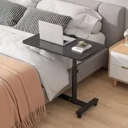 Hbluefat Mobile Laptop Lap Desk, Adjustable Overbed Bedside Flip Table with Wheels, Portable Standing Bed Desk, Rolling Workstation Desks Cart for Home Office (Black)