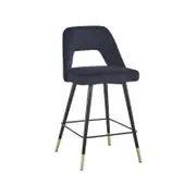Delta barstool in velvet and black powdercoated legs with gold tips - Black