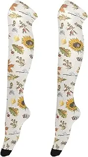 [Caihoyu] Thigh High Socks for Tall Women Lightweight Thigh High Socks Extra Long Socks High Football Socks for Weddings Sunflower Autumn Forests Bird Mushroom, Sunflower Autumn Forests Bird Mushroom