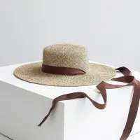 在飛比找Yahoo!奇摩拍賣優惠-現貨：新款手工編織綁帶海草大帽簷平頂草帽旅遊度假沙灘大沿絲帶