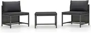 vidaXL 3 Piece Garden Sofa Set - Grey Poly Rattan Outdoor Lounge Set with Cushions - Durable Powder-Coated Steel Frame