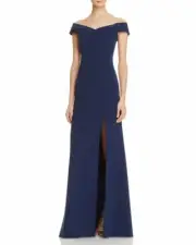 $295 Aidan Mattox Twilight Navy Blue Off Shoulder Side Slit Gown 4 NWT A999