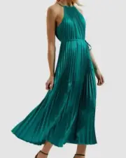 Ted Baker Women's Green Pleated Halter-Neck MIDI Dress Size 3