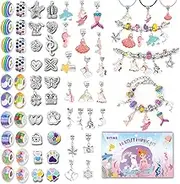 Charm Bracelet Making Kit for Girls, Unicorn/Mermaid Crafts Gifts Set, Teen Girl Gifts Jewelry Making Kit with Colorful Beads/Charms for Kids Ages 5 6 7 8 9 10-12.