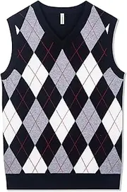 [BOBOYOYO] Boys Argyle Sweater Vest 100% Cotton V-Neck Vest Kids Uniform Sleeveless Sweaters for Children 5-12Y