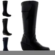 Womens Fly London Yulo Leather Winter Casual Wedge Heels Knee High Boots Chocolate UK 5