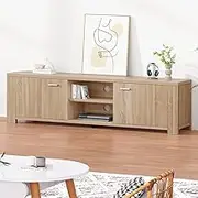 ALFORDSON TV Cabinet Stand 160 x 40 x 45cm Wood Color, Modern Furniture Entertainment Unit for Living Room, Multimedia Centre with Storage Cabinet and Open Shelves for Console Speaker Soundbar