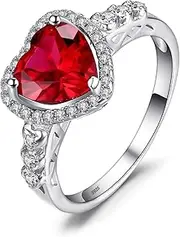 [JewelryPalace] Heart Of Ocean 2.7ct Created Red Ruby Love Forever Halo Promise Ring 925 Sterling Silver