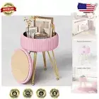 Compact Velvet Vanity Stool with Gold Legs - Hidden Storage & Footrest Function