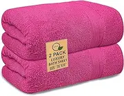 Softolle 100% Cotton Luxury Bath Sheets - 600 GSM Cotton Towels for Bathroom - Set of 2 Super Soft, Highly Absorbent Bath Sheet - Oeko-Tex Certified - 35" x 70" Inches (Dark Pink)