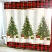 Christmas Tree Fabric Shower Curtain Bathroom Decoration Festive Rustic Decor