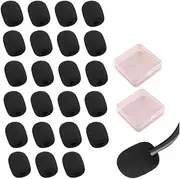 24 Packs Headset Microphone Foam Cover, Foam Microphone Windscreen Microphone Protector Mini Windscreens Sponge Foam Covers Shield Protection New Job Gifts(Black)