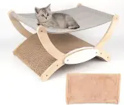 Cat Hammock, Wooden Frame Cat Hammock Bed with Scratching Board Spare Plush