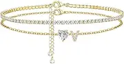 [CIOMY] Gold Initial Ankle Bracelets for Women 14K Gold Plated CZ heart Tennis Anklets for Women Waterproof Layered Adjustable Letter Anklets Large Ankle Summer Beach Foot Jewelry