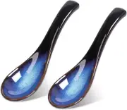 Asian Soup Spoon Set Blue Japanese Soup Spoon Ceramic Chinese Soup Spoons Ram...