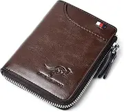[Generic] Men's Premium PU Leather Wallet with RFID Blocking – Slim, Stylish, Secure Zipper Design, 14 Card Slots, Vintage Look for Men – Ideal for Dad, Husband, Boyfriend - Coffee
