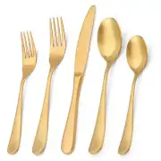 Matte Gold Silverware Set, Bysta 20-Piece Stainless Steel Flatware Set, Kitch...
