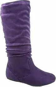 [Top Moda] Data-1 Women's Shoes Cute & Comfort Round Toe Flat Heel Slouchy Mid Calf Boot