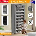 10 Tier Shoe Rack Portable Storage Cabinet Organiser Wardrobe Black With Cover