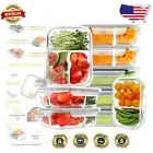 9-Pack BPA-Free Glass Meal Prep Containers with 3, 2, 1 Compartments - Grey