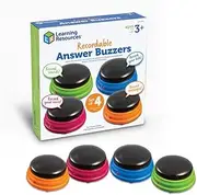 Learning Resources Recordable Answer Buzzers - 4 Recordable Buttons, Ages 3+ Personalized Sound Buzzer, Perfect for Game Nights