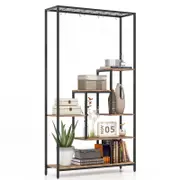 Costway 180cm Metal Display Shelf Rack Bookcase w/Hooks Brown