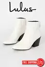 LULUS Brya White Vegan Leather Pointed-Toe Chunky Heel Ankle Bootie Size 10