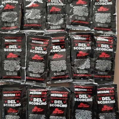 LOT of 80 Del Taco Hot Del Scorcho Hot Sauce Packets Salsa single black packs