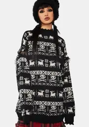 [Punk Rave] Grunge Skull Deer Loose Pullover Sweater