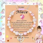 [SoundZero] SroundZero Bracelet with Charms, Pink Pearl and Rhinestone Balls Heart Unicorn Bracelet, Unicorn Bracelet Gifts, Rainbow Unicorn Bracelets, Unicorn Bracelet for Little Girls, Charm Bracelets, M, Zinc,