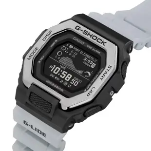 【CASIO 卡西歐】G-SHOCK 潮汐日光月相 LCD寬錶面智慧藍芽電子錶-銀灰(GBX-100TT-8 衝浪 運動錶)