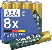 VARTA Power on Demand Rechargeable Battery Ready2Use Pre-Charged AAA Micro 1000 mAh Ni-Mh Battery, Rechargeable Without Memory Effect, Ready to Use, Pack of 8
